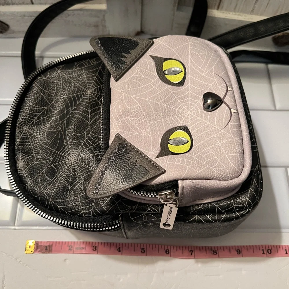 Betsey Johnson Black and Gray Cat spiderweb mini Backpack - Picture 6 of 9